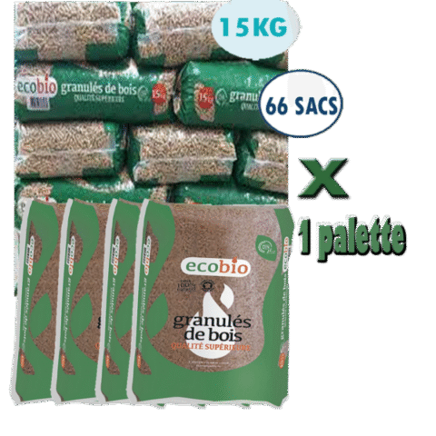 ECOBIO – 1 Palette Granulés de Bois de 66 Sacs de 15 Kg