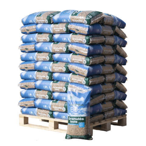 GRANULÉS DE BOIS EO2 – PALETTE DE 66 SACS DE 15KG SOIT 990KG EO2®